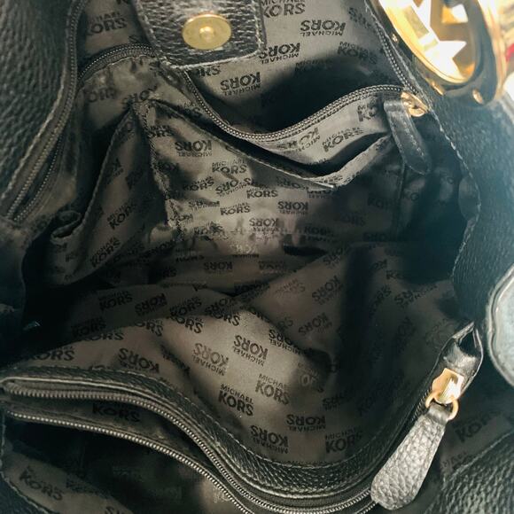 Michael Kors Black Leather Purse with Gold Initials - Picture 6 of 8